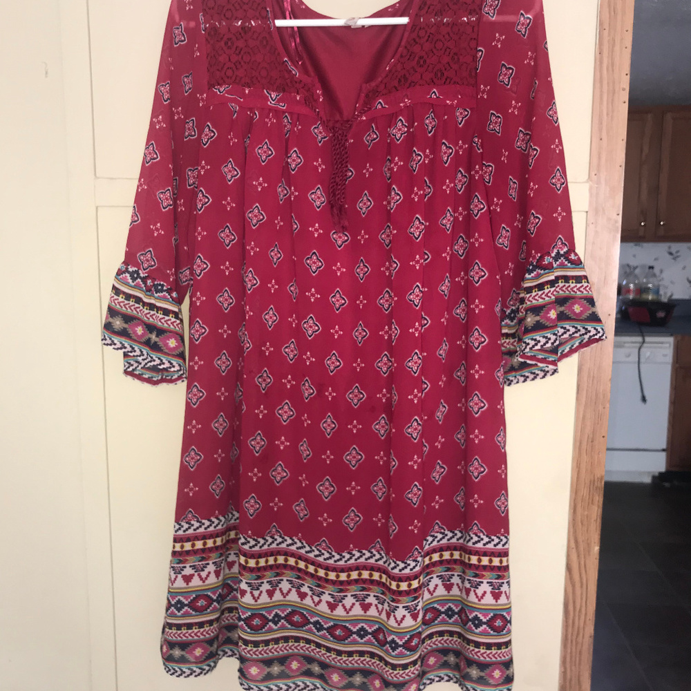 Red Peasant Style Dress